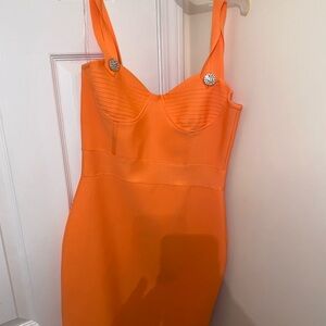 Fashion Nova Orange Spaghetti Strap Bodycon Dress